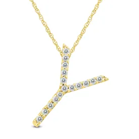 1/10 Carat Tw Y Initial Diamond Pendant Necklace In 10K Yellow Gold With Adjustable Chain