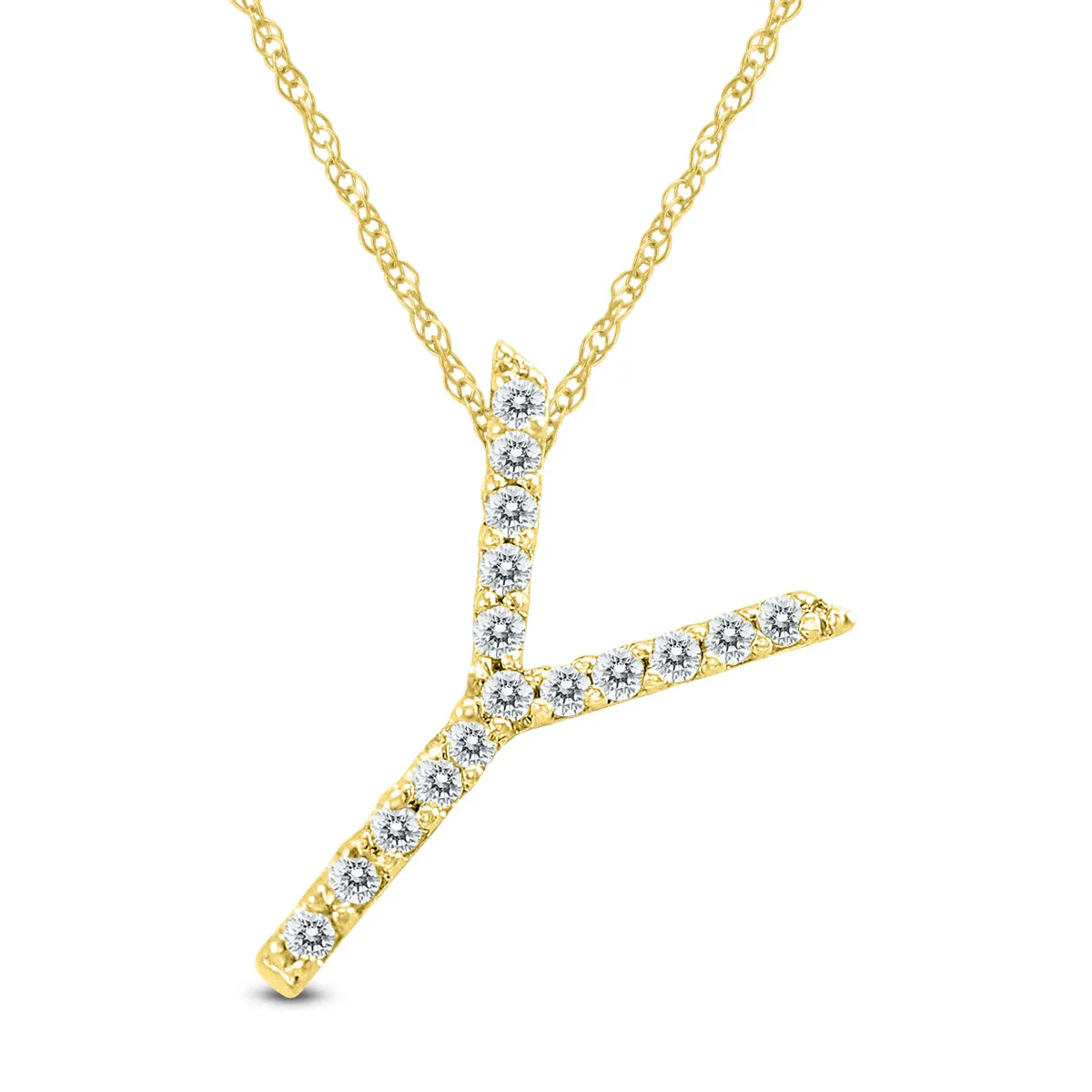 1/10 Carat Tw Y Initial Diamond Pendant Necklace In 10K Yellow Gold With Adjustable Chain