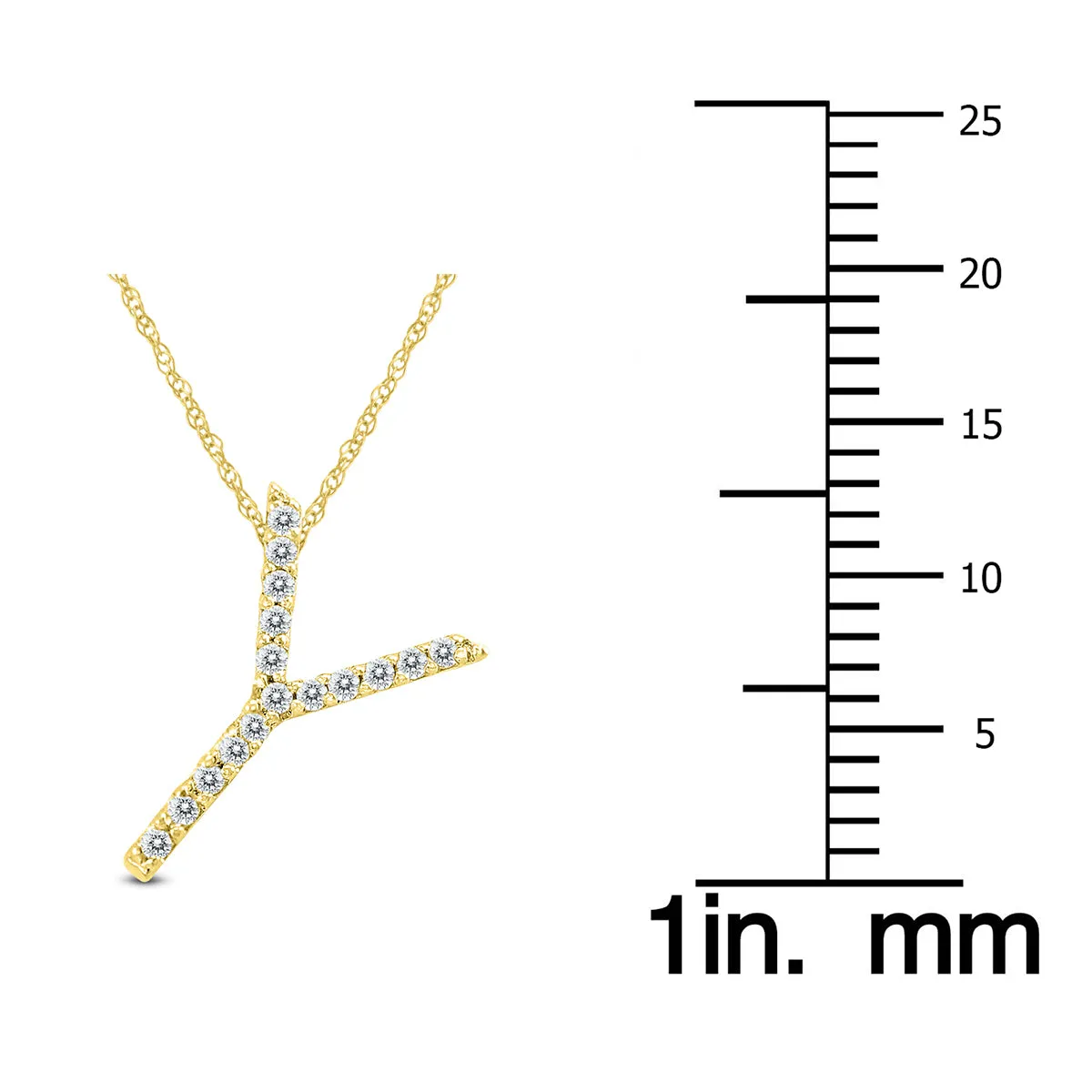 1/10 Carat Tw Y Initial Diamond Pendant Necklace In 10K Yellow Gold With Adjustable Chain