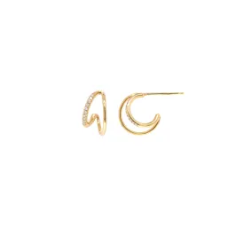 14k Dual-Wire Pavé Diamond Embellished Huggie Hoop Earrings