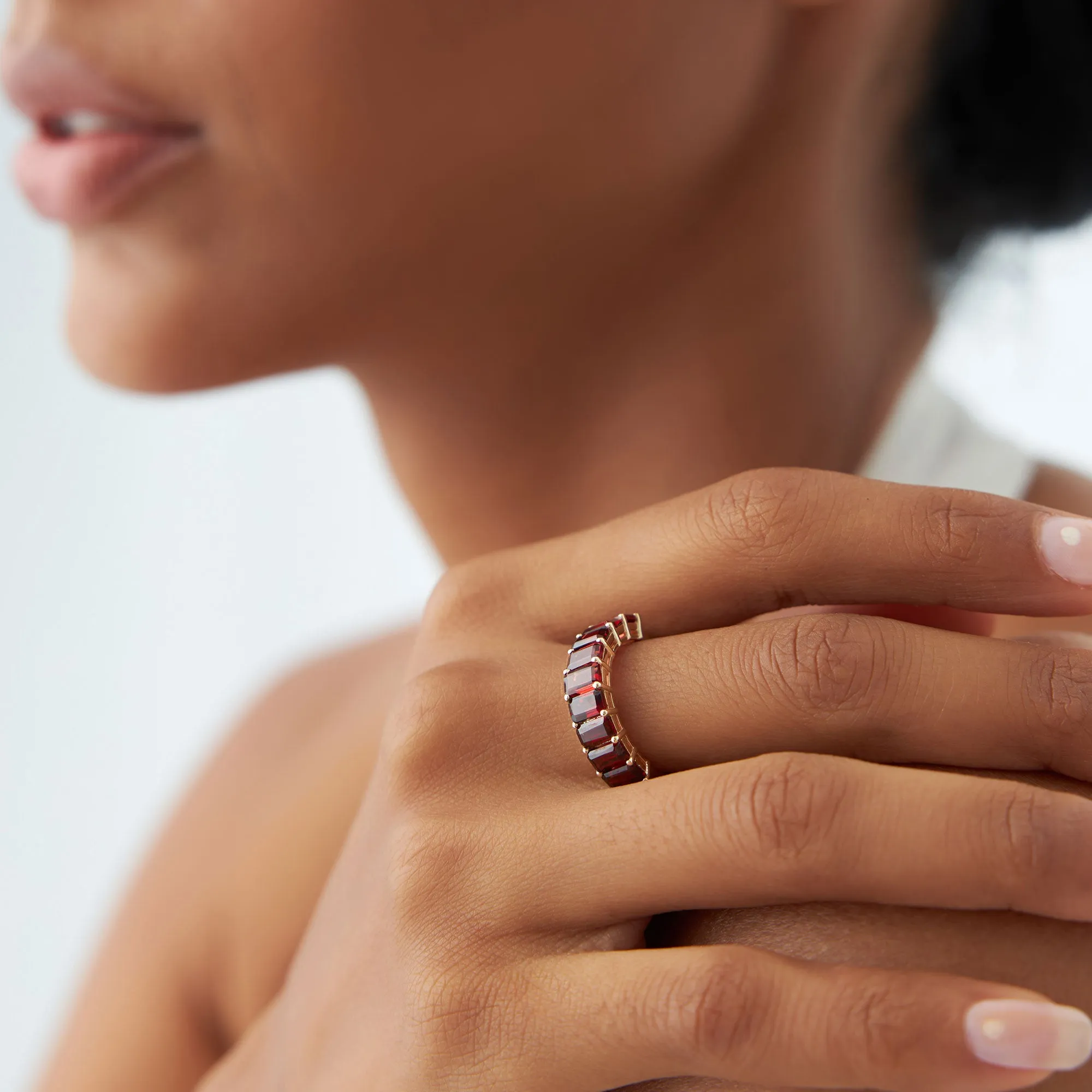 14k Emerald Cut Garnet Nine Stone Ring 3.00ctw