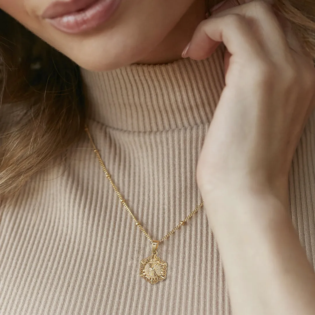 14K Gold Layered Initial Letter Pendant Cross Choker Necklace- Hexagon