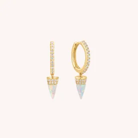 14K Solid Gold Opal Bullet Diamond Hoop Earrings