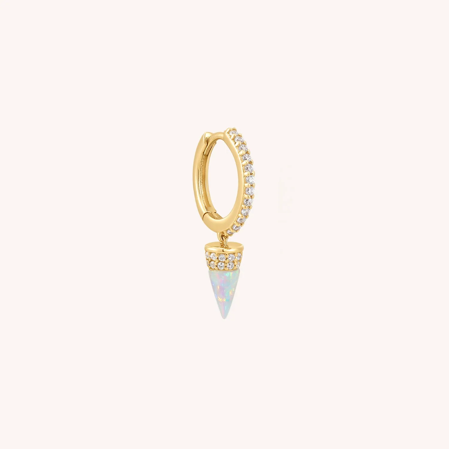 14K Solid Gold Opal Bullet Diamond Hoop Earrings