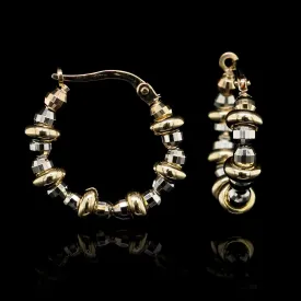 14K Two-Tone Gold Estate Bead Hoop Earrings