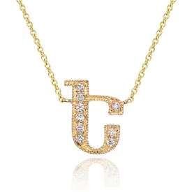 14K Yellow Gold Armenian Initial Diamond Necklace