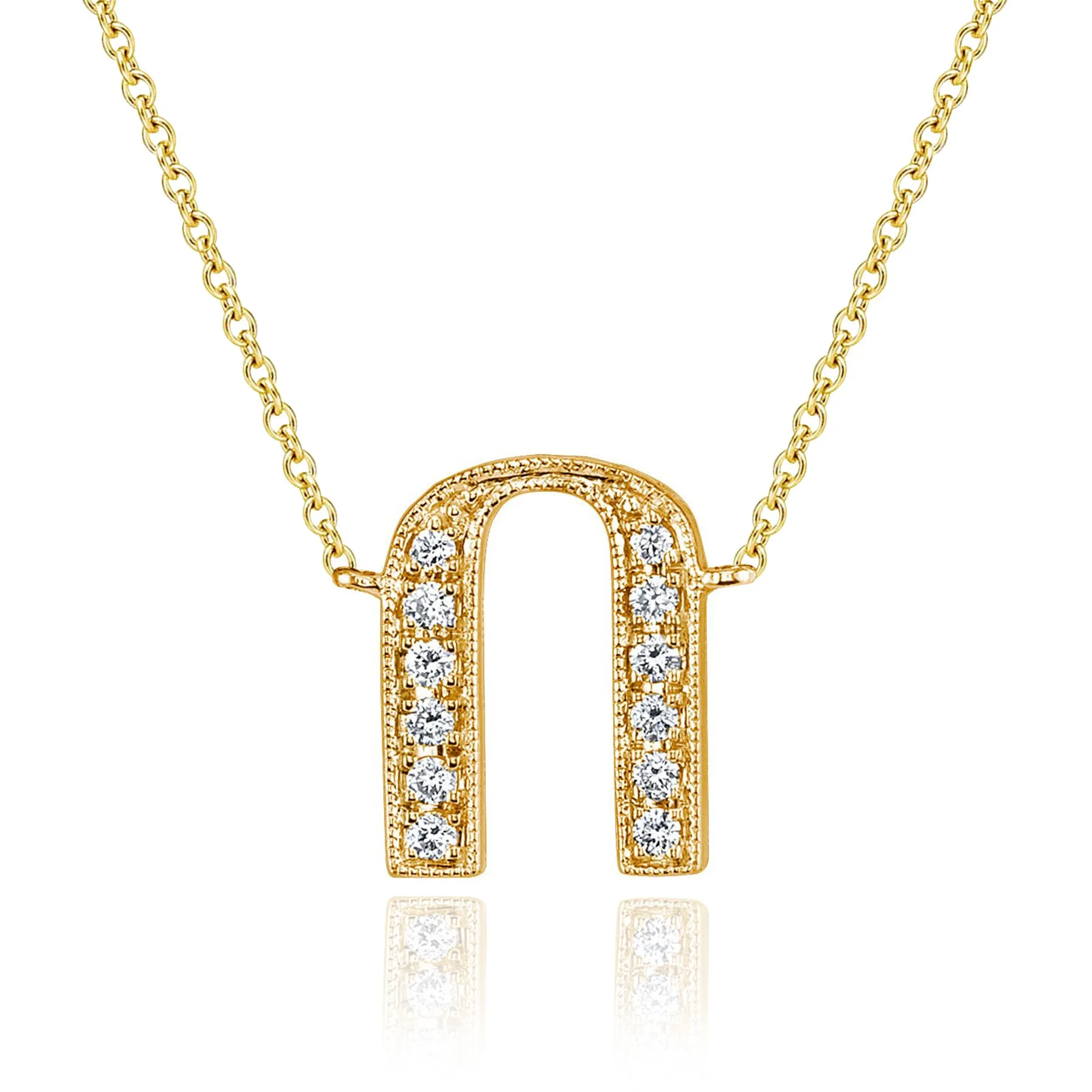 14K Yellow Gold Armenian Initial Diamond Necklace