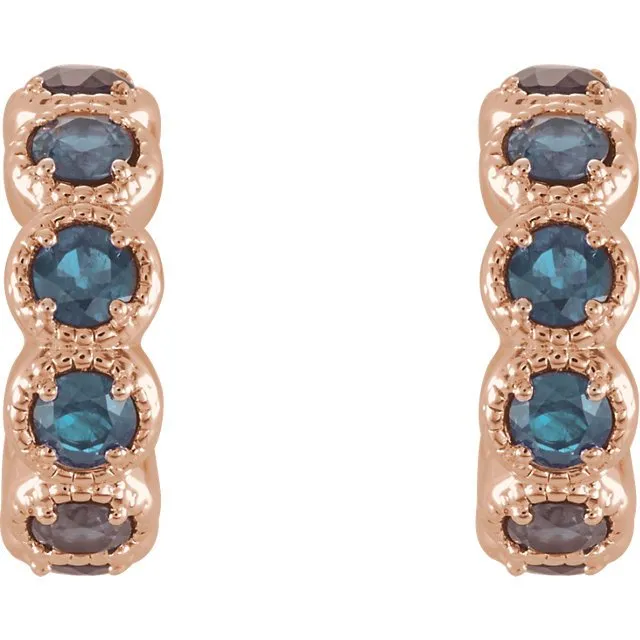 14KT GOLD 1.12 CTW AQUAMARINE J HOOP EARRINGS