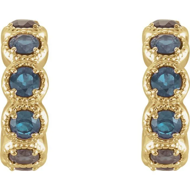 14KT GOLD 1.12 CTW AQUAMARINE J HOOP EARRINGS