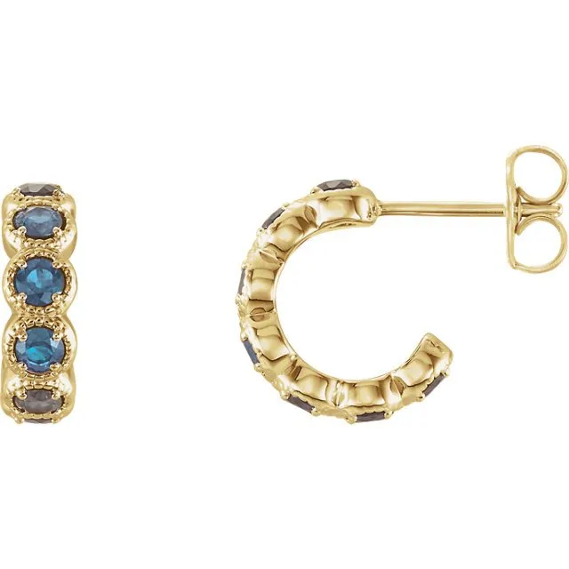 14KT GOLD 1.12 CTW AQUAMARINE J HOOP EARRINGS