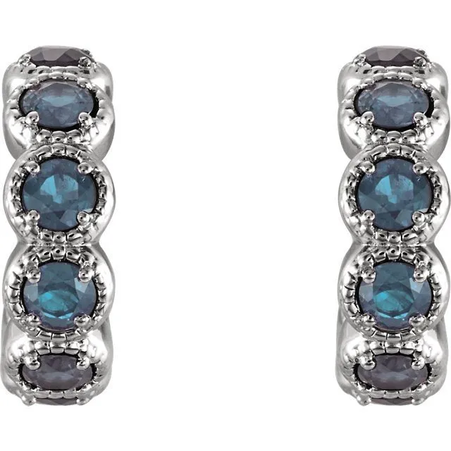 14KT GOLD 1.12 CTW AQUAMARINE J HOOP EARRINGS