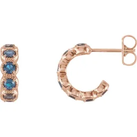 14KT GOLD 1.12 CTW AQUAMARINE J HOOP EARRINGS