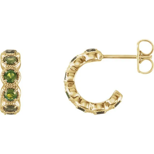 14KT GOLD 1.26 CTW PERIDOT J HOOP EARRINGS