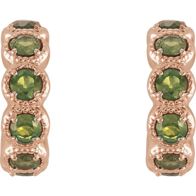 14KT GOLD 1.26 CTW PERIDOT J HOOP EARRINGS
