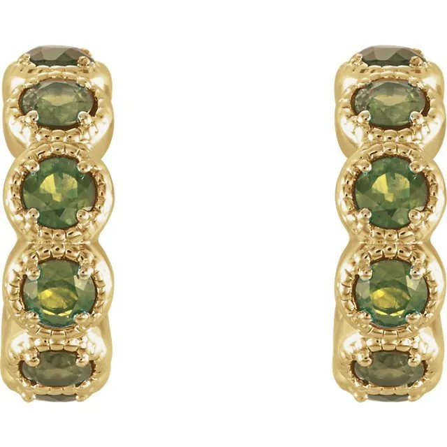 14KT GOLD 1.26 CTW PERIDOT J HOOP EARRINGS