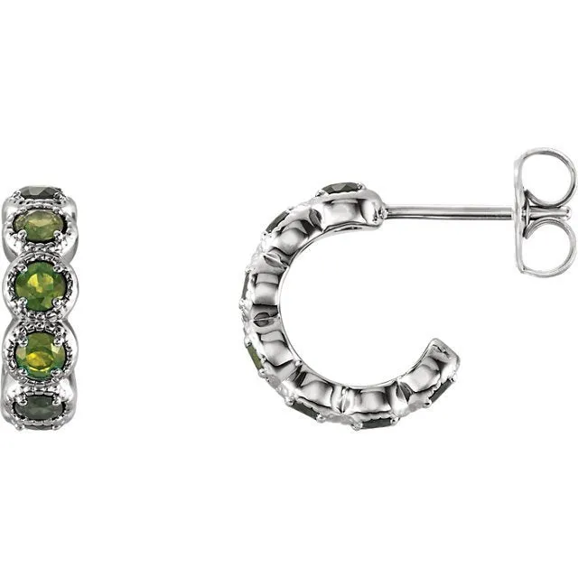 14KT GOLD 1.26 CTW PERIDOT J HOOP EARRINGS
