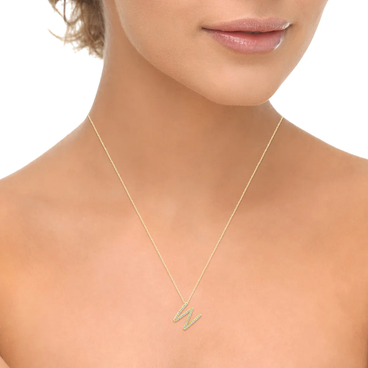 1/5 Carat Tw W Initial Diamond Pendant Necklace In 10K Yellow Gold With Adjustable Chain