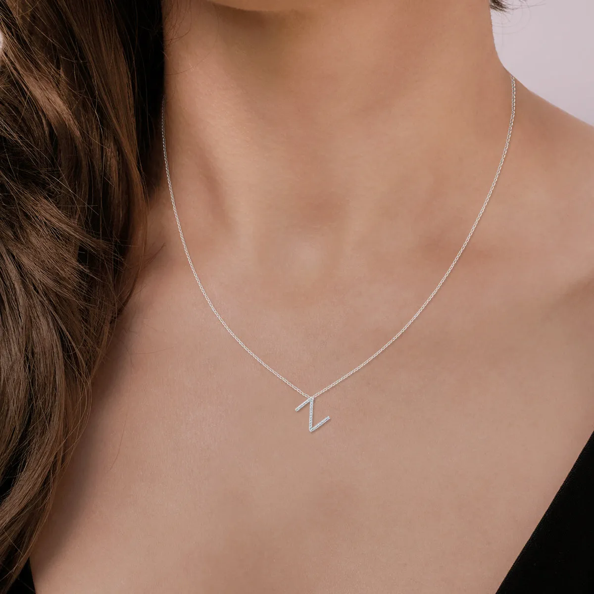 1/6 Carat Tw Z Initial Diamond Pendant Necklace In 10K White Gold With Adjustable Chain