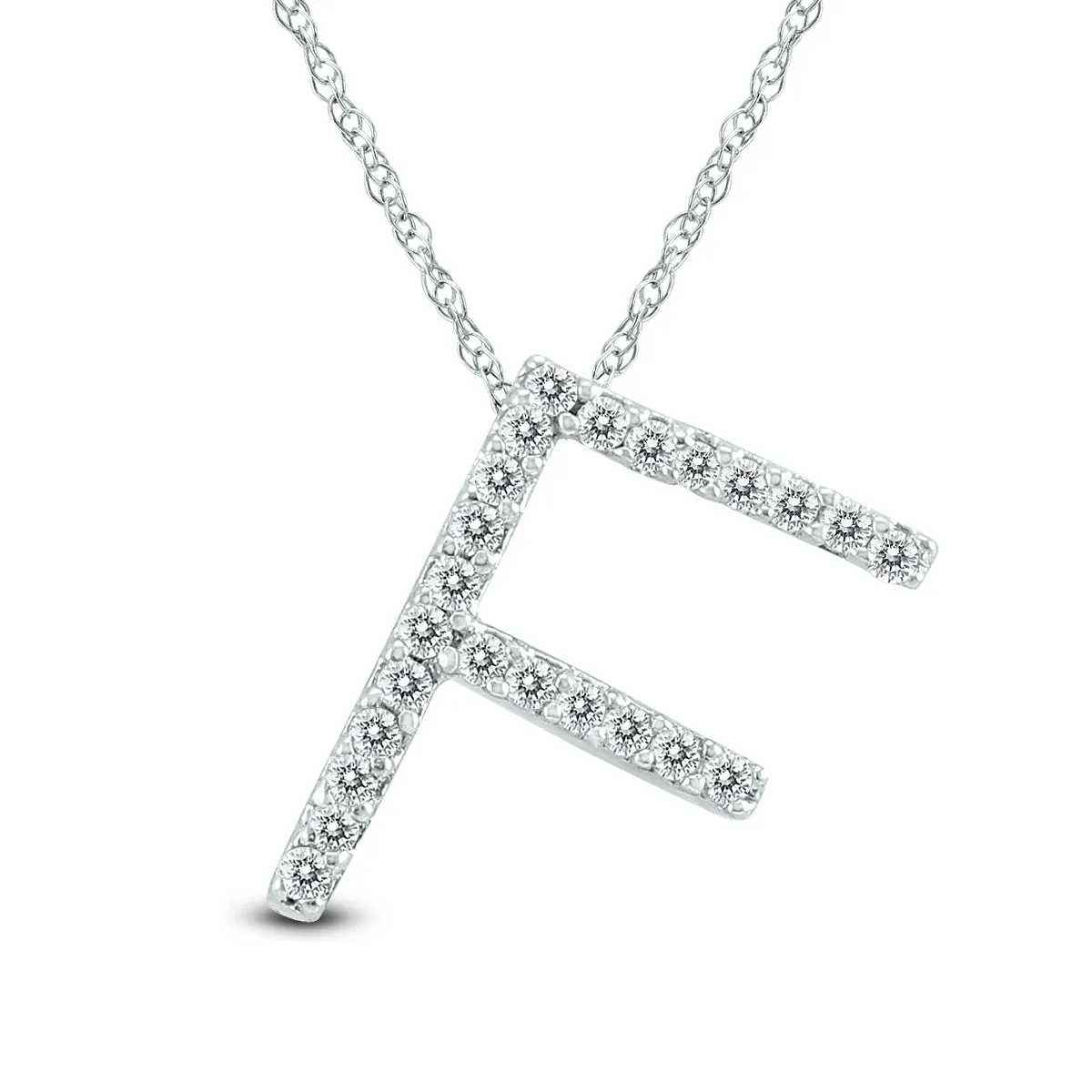 1/8 Carat Tw F Initial Diamond Pendant Necklace In 10K White Gold With Adjustable Chain