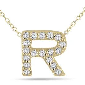 1/8 Carat Tw R Initial Diamond Pendant In 10K Yellow Gold
