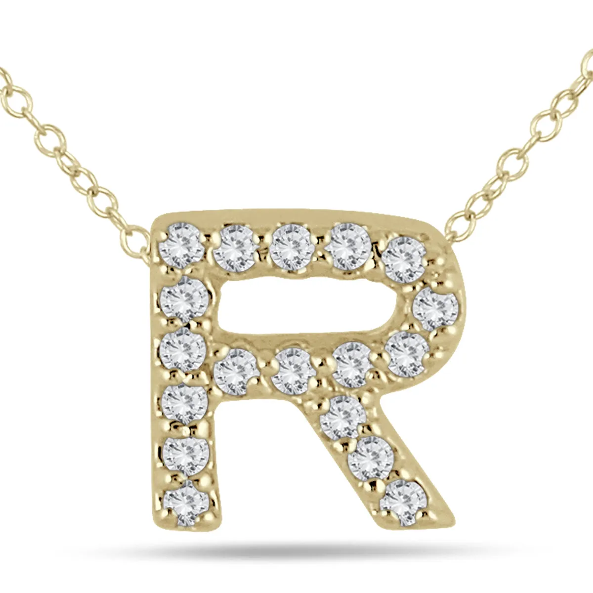 1/8 Carat Tw R Initial Diamond Pendant In 10K Yellow Gold