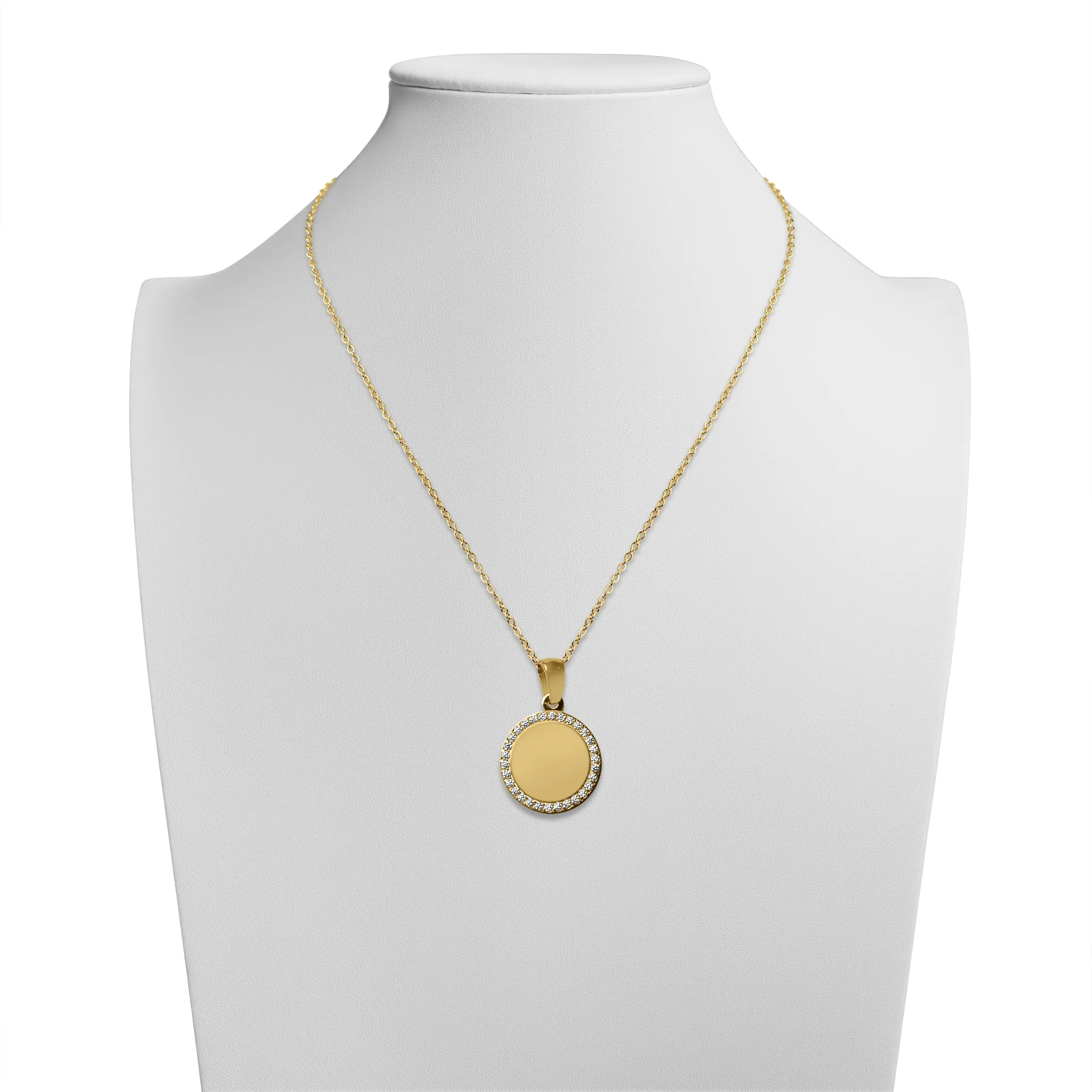 18K PVD Coated Stainless Steel Round Pendant Necklace with CZ Accents / SBB0280