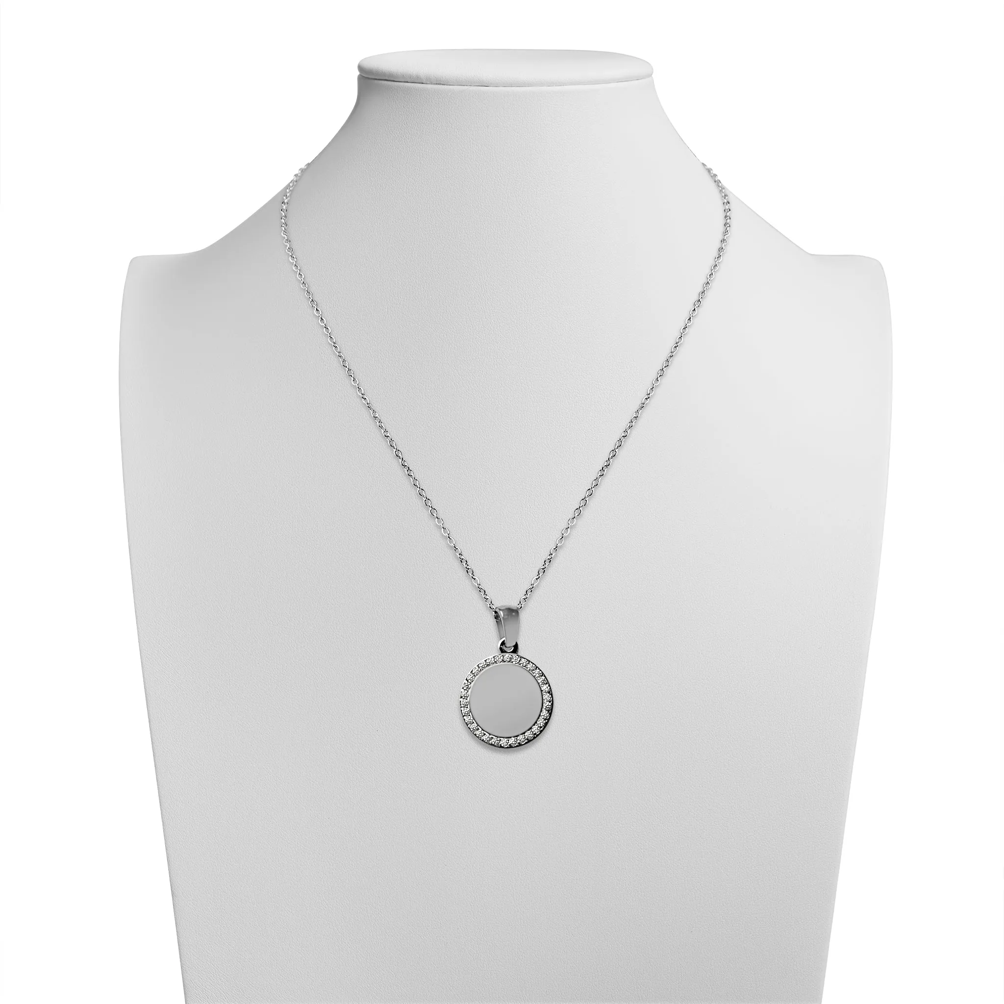 18K PVD Coated Stainless Steel Round Pendant Necklace with CZ Accents / SBB0280
