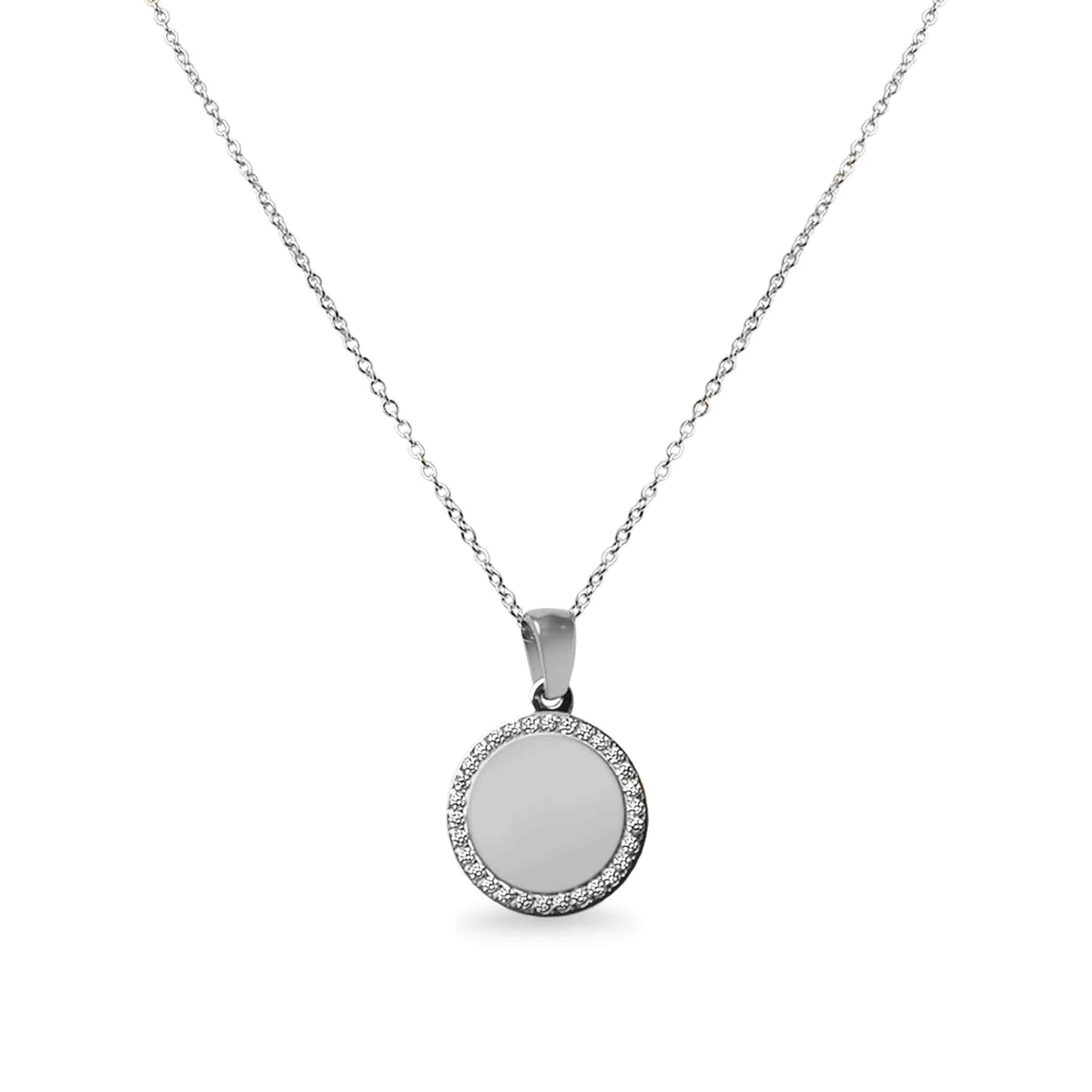 18K PVD Coated Stainless Steel Round Pendant Necklace with CZ Accents / SBB0280
