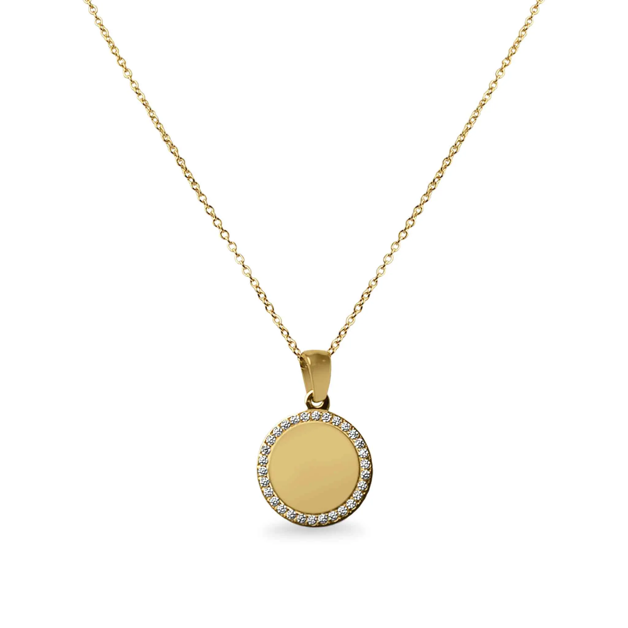 18K PVD Coated Stainless Steel Round Pendant Necklace with CZ Accents / SBB0280