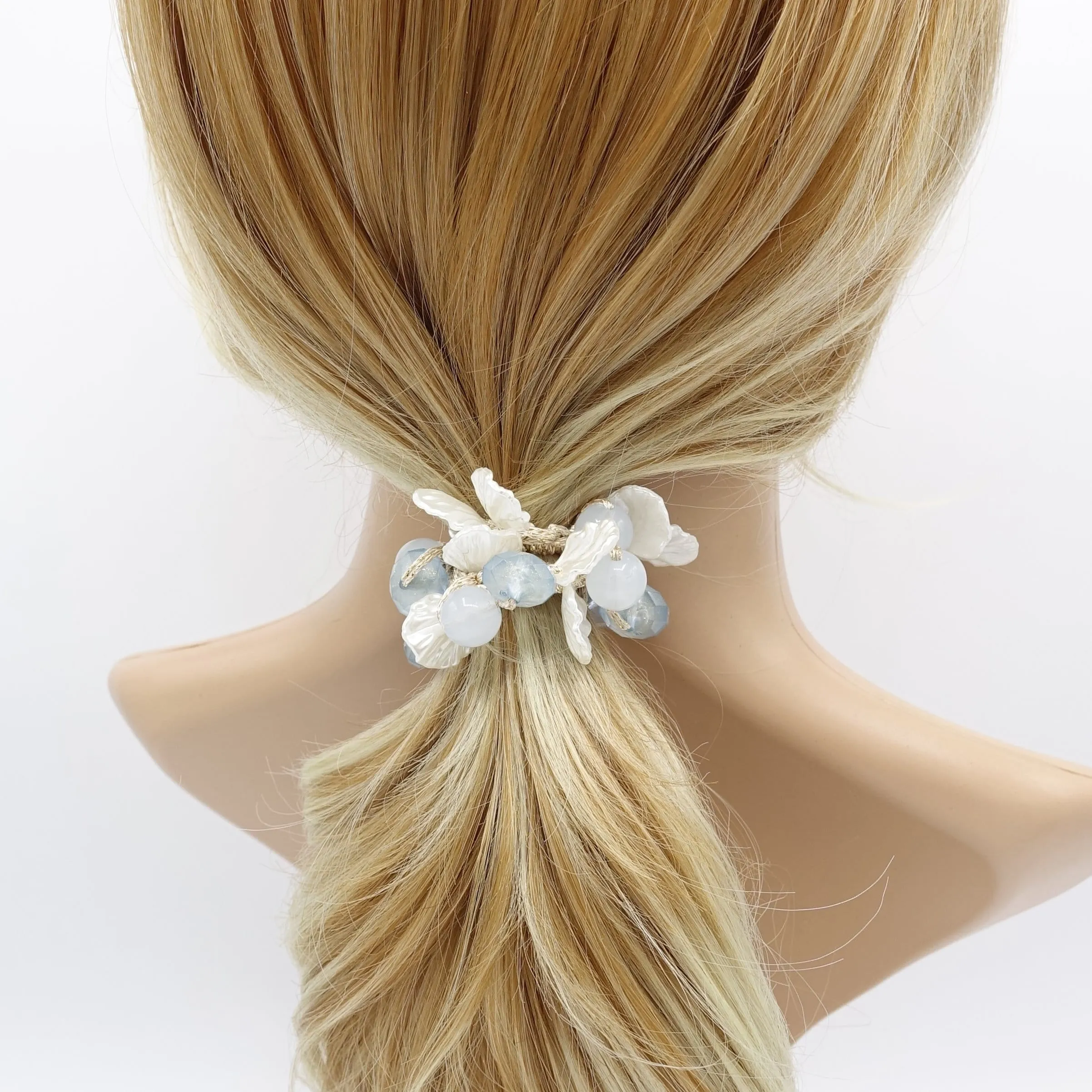 acrylic scallops balls beaded hair elastic ponytail holder woman hair accessory