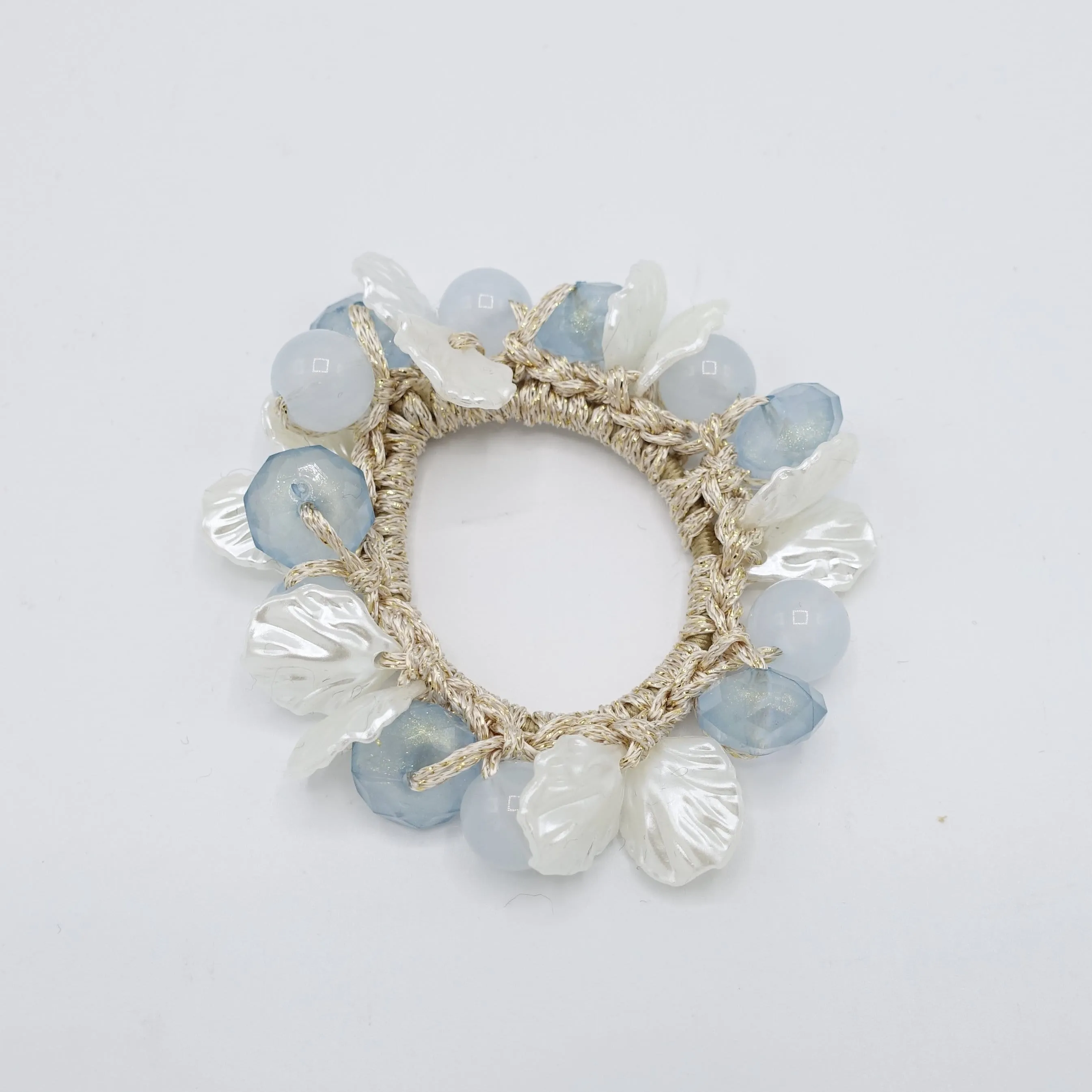 acrylic scallops balls beaded hair elastic ponytail holder woman hair accessory