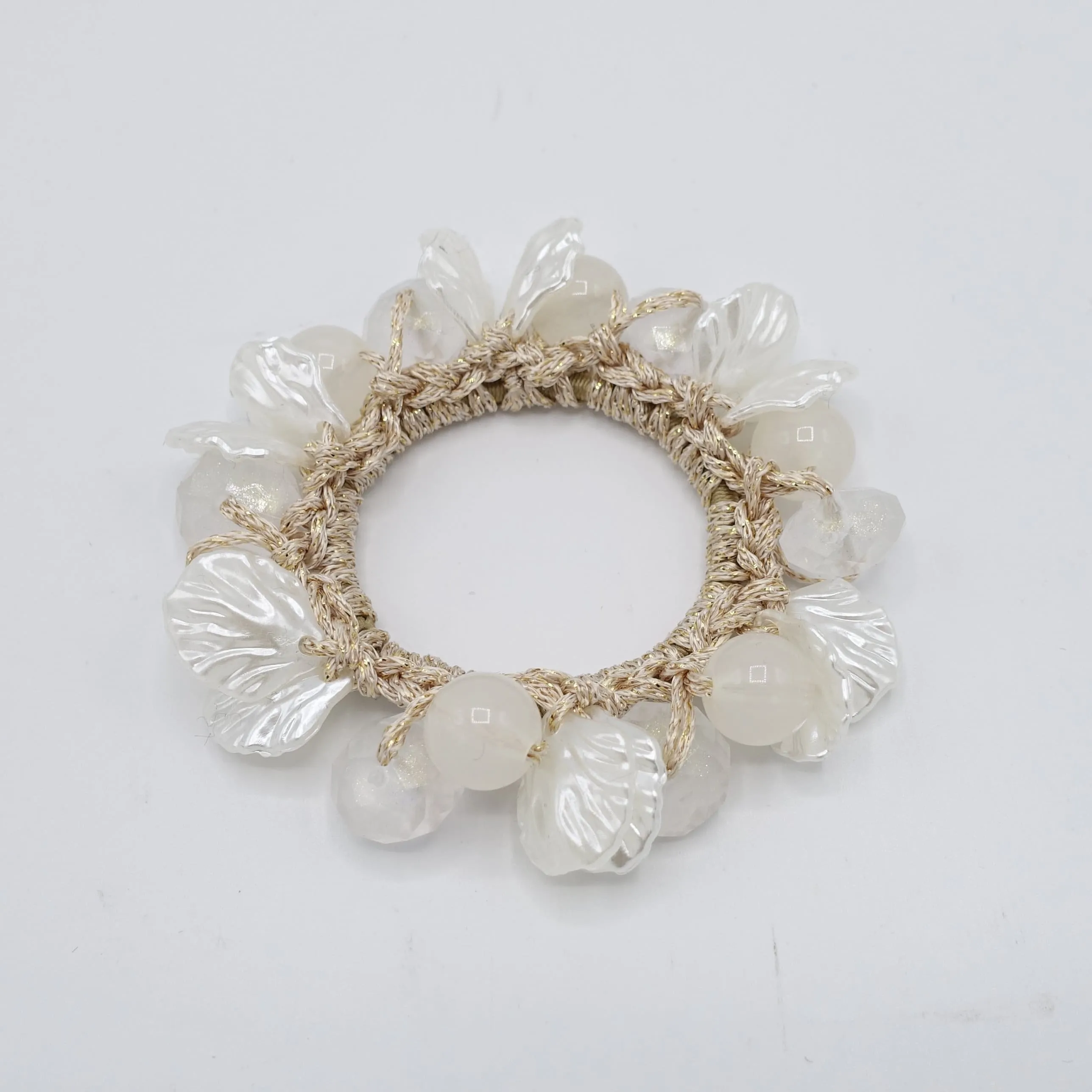 acrylic scallops balls beaded hair elastic ponytail holder woman hair accessory