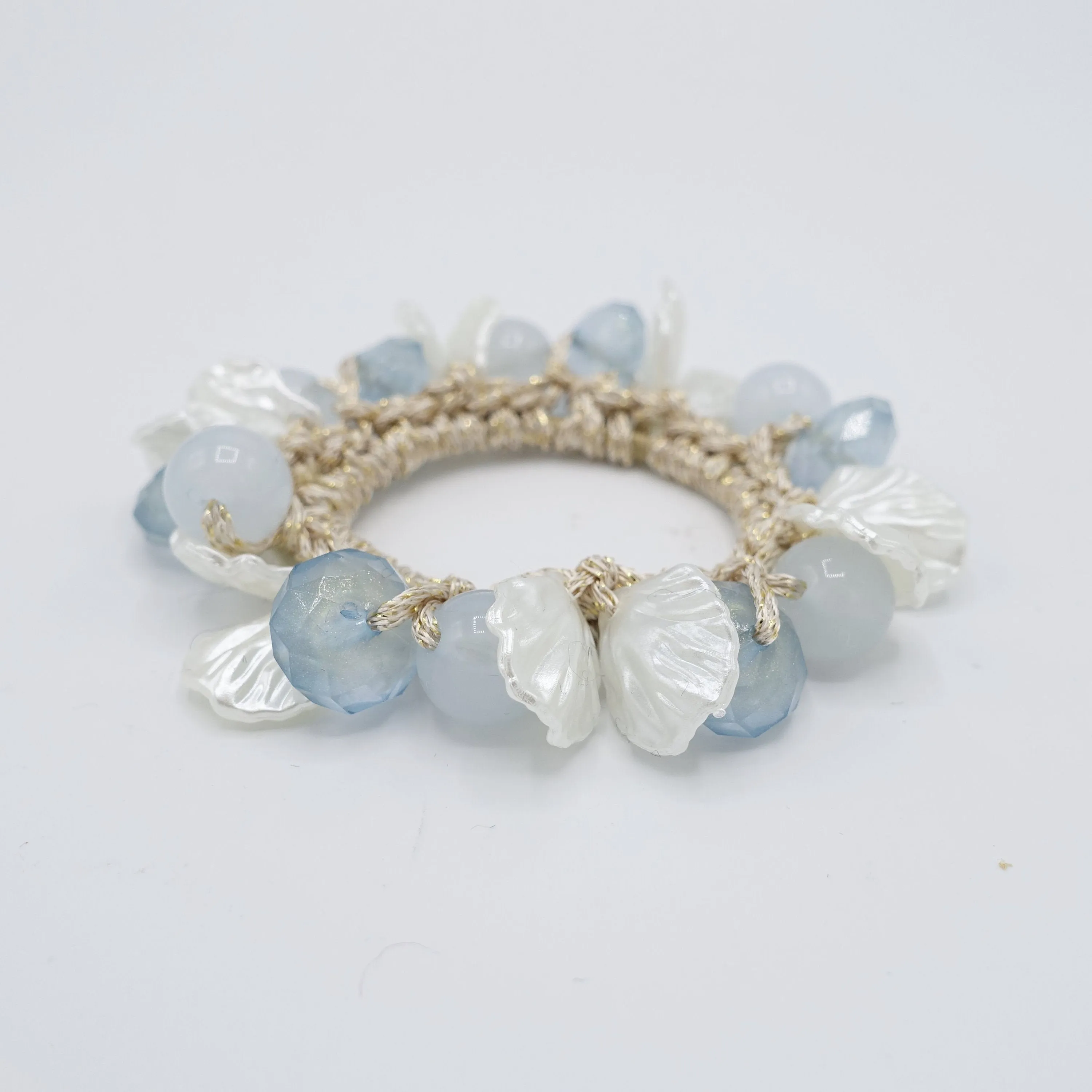 acrylic scallops balls beaded hair elastic ponytail holder woman hair accessory