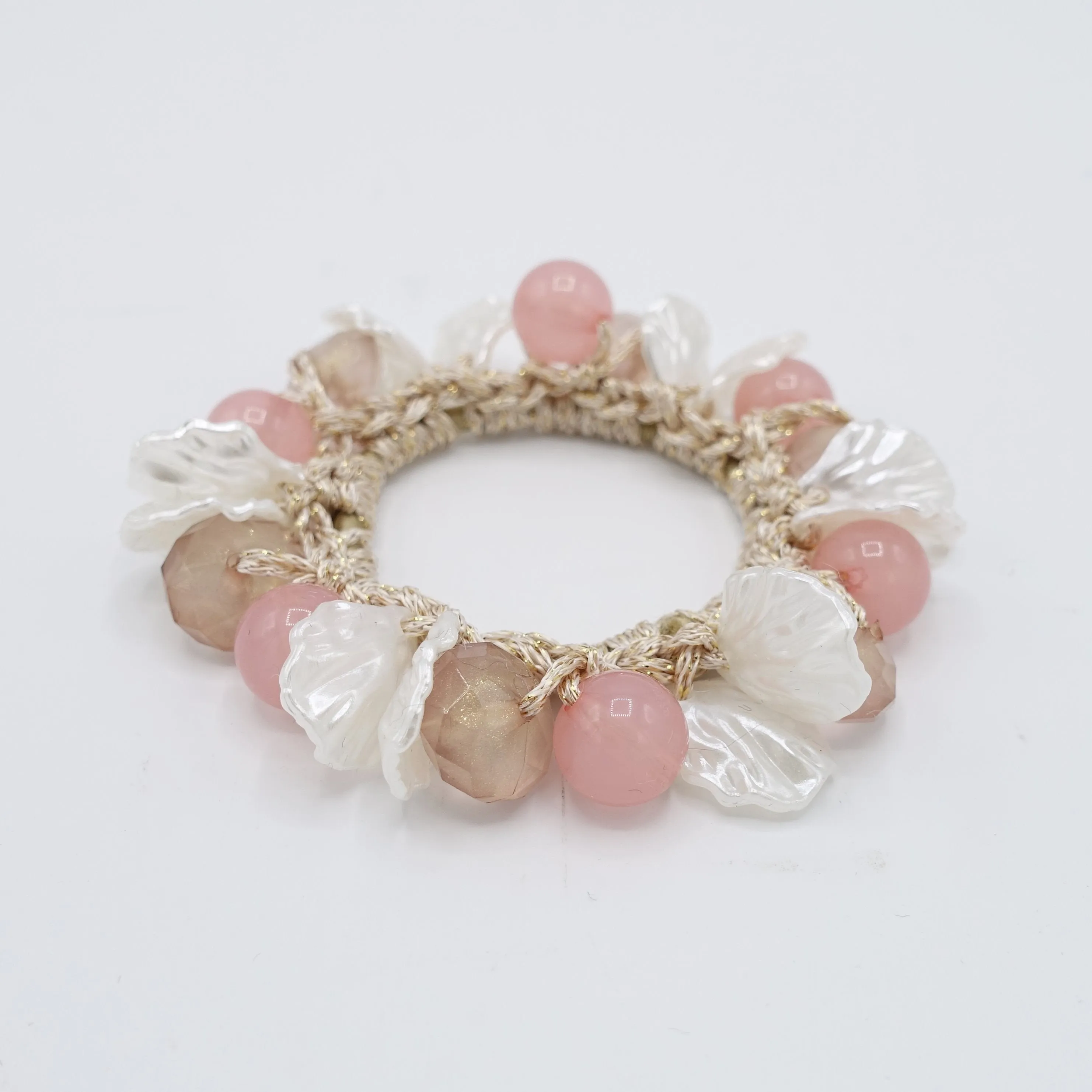 acrylic scallops balls beaded hair elastic ponytail holder woman hair accessory