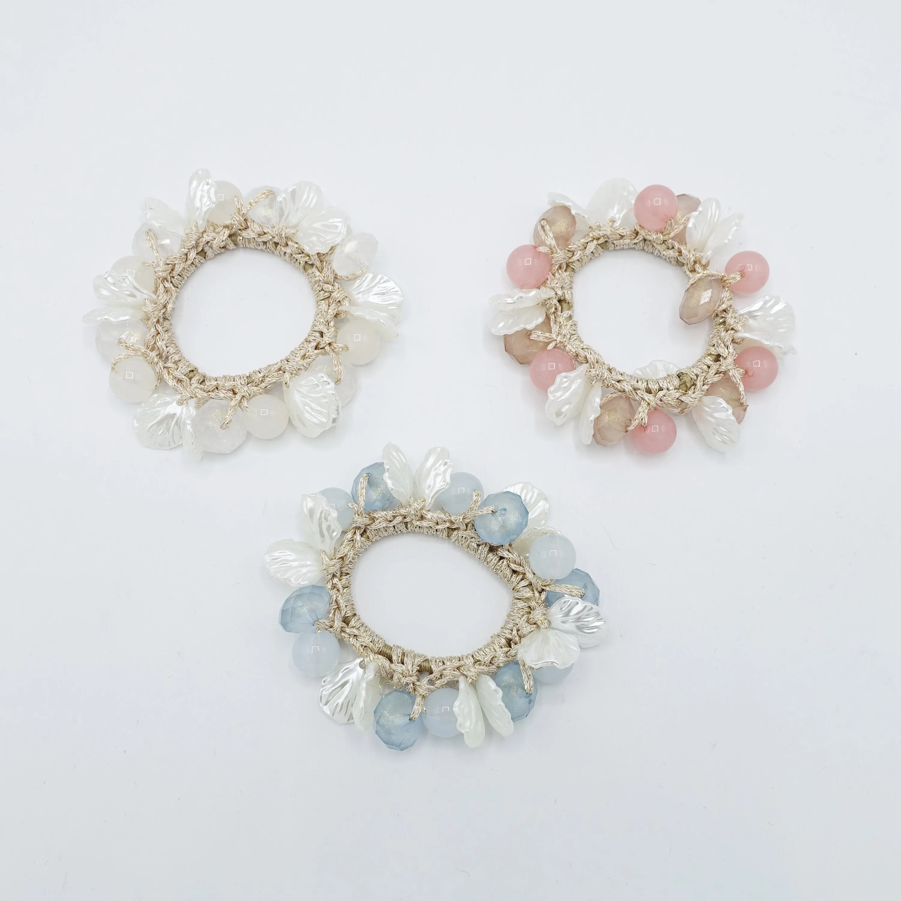 acrylic scallops balls beaded hair elastic ponytail holder woman hair accessory