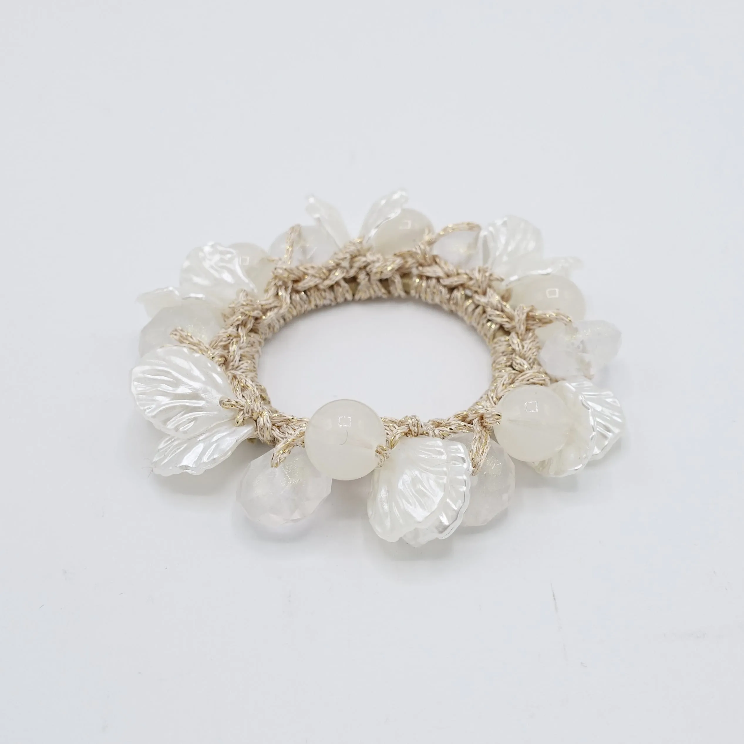 acrylic scallops balls beaded hair elastic ponytail holder woman hair accessory