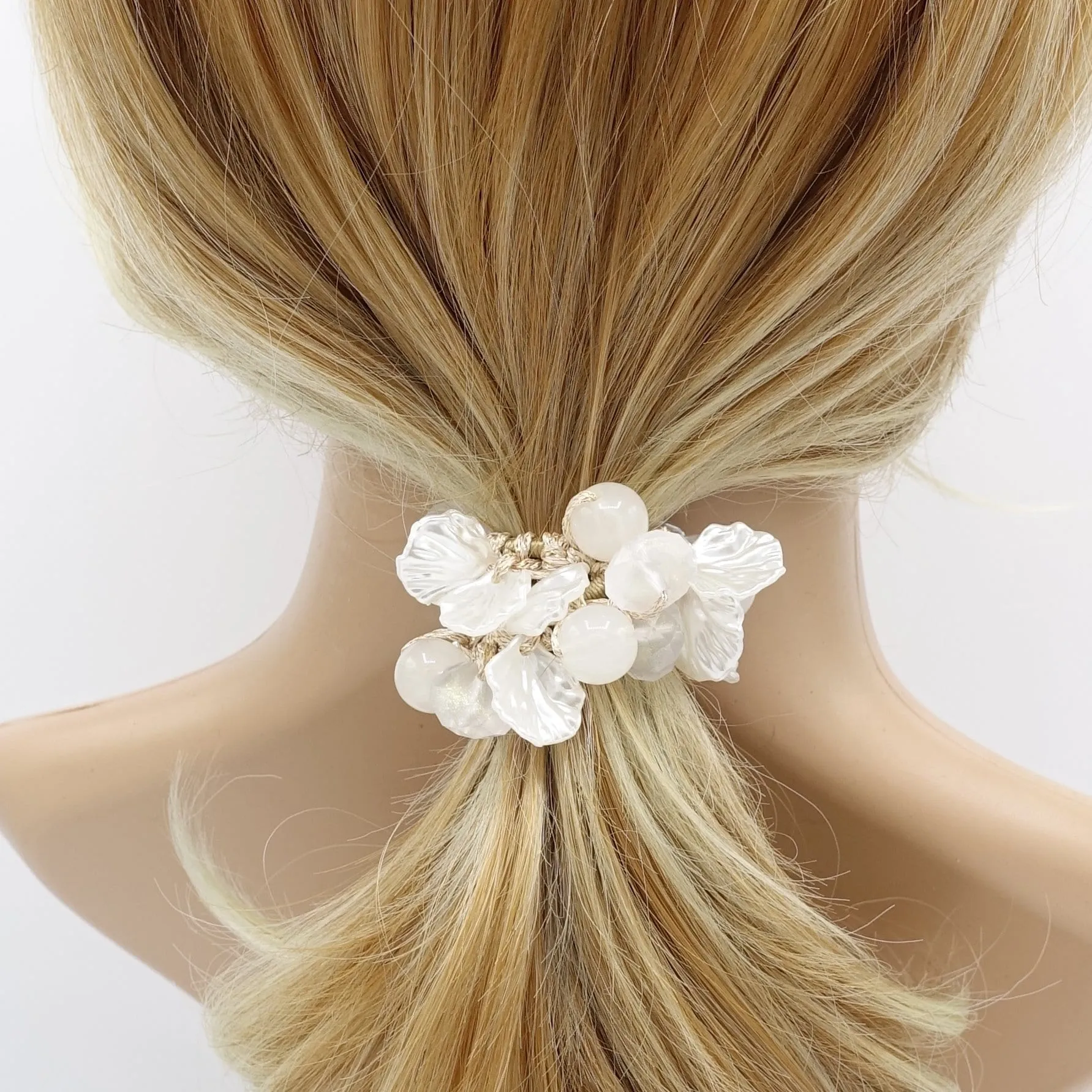 acrylic scallops balls beaded hair elastic ponytail holder woman hair accessory