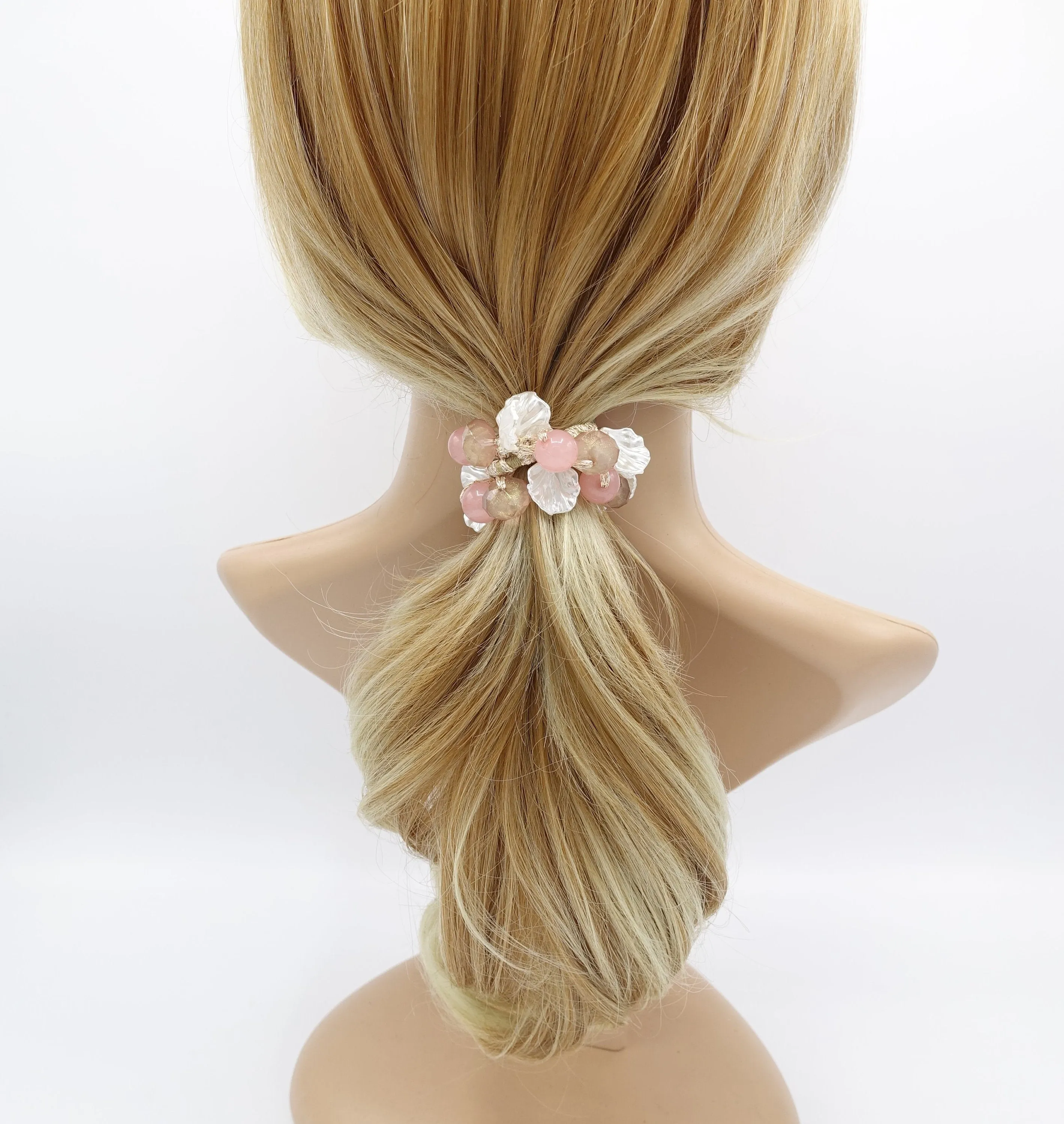 acrylic scallops balls beaded hair elastic ponytail holder woman hair accessory
