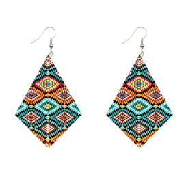 African Print Earrings | Rhombus shaped blue wooden earrings