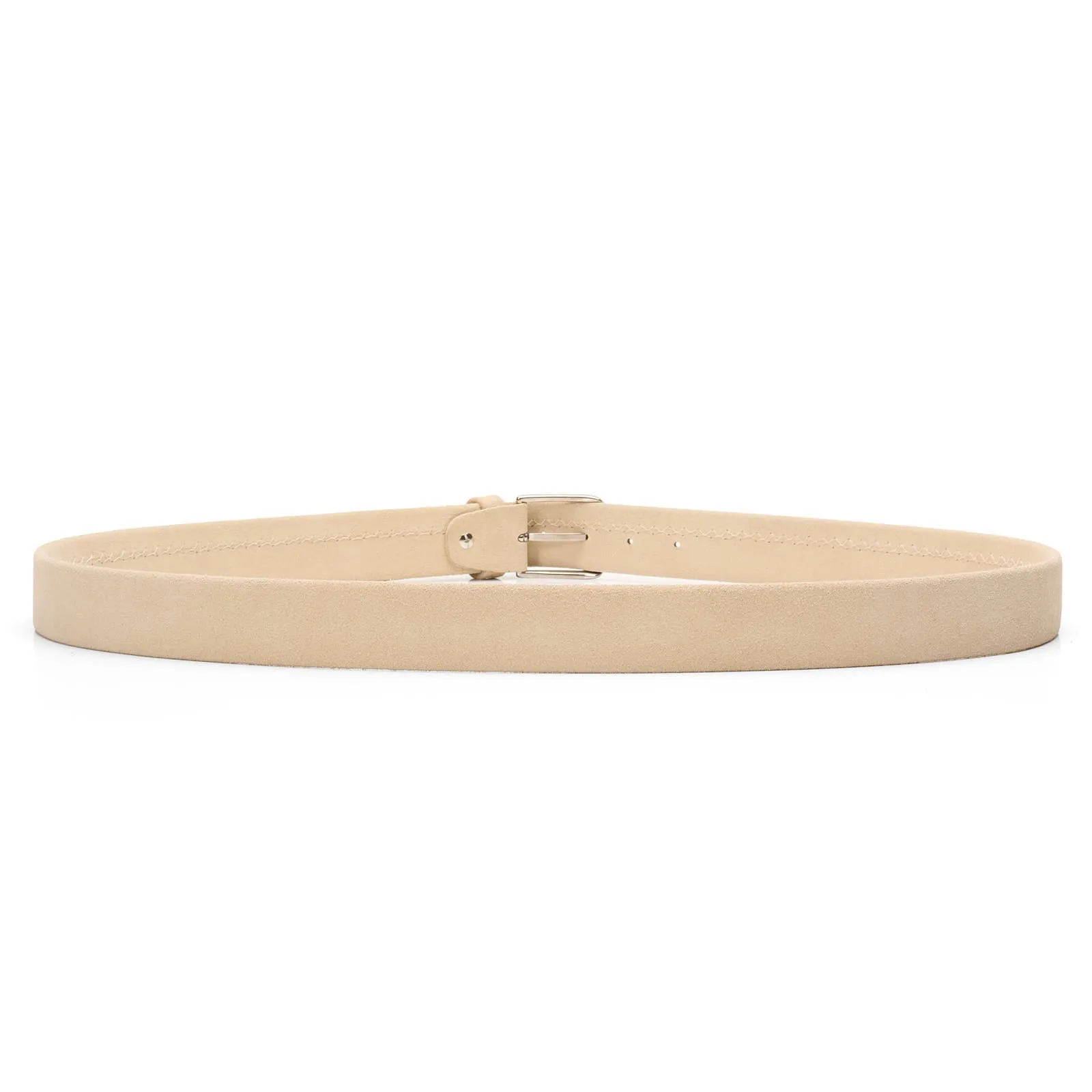 ALBERTOLUTI Napoli Beige Suede Leather Silver-Tone Buckle Tubular Belt NEW