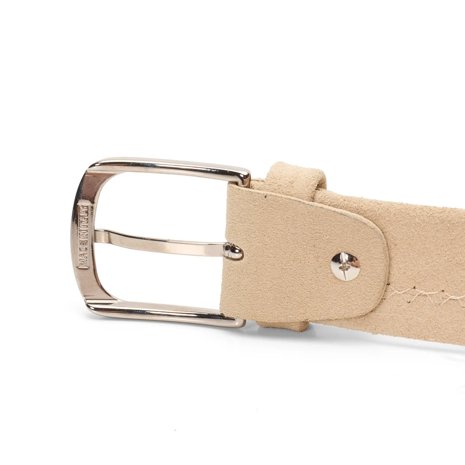 ALBERTOLUTI Napoli Beige Suede Leather Silver-Tone Buckle Tubular Belt NEW