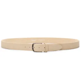 ALBERTOLUTI Napoli Beige Suede Leather Silver-Tone Buckle Tubular Belt NEW