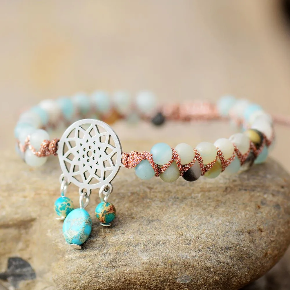 Amazonite Braided Bracelet w/ Dreamcatcher Charm