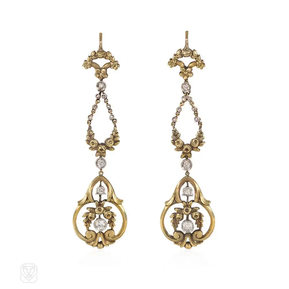 Antique French gold and diamond garland earrings