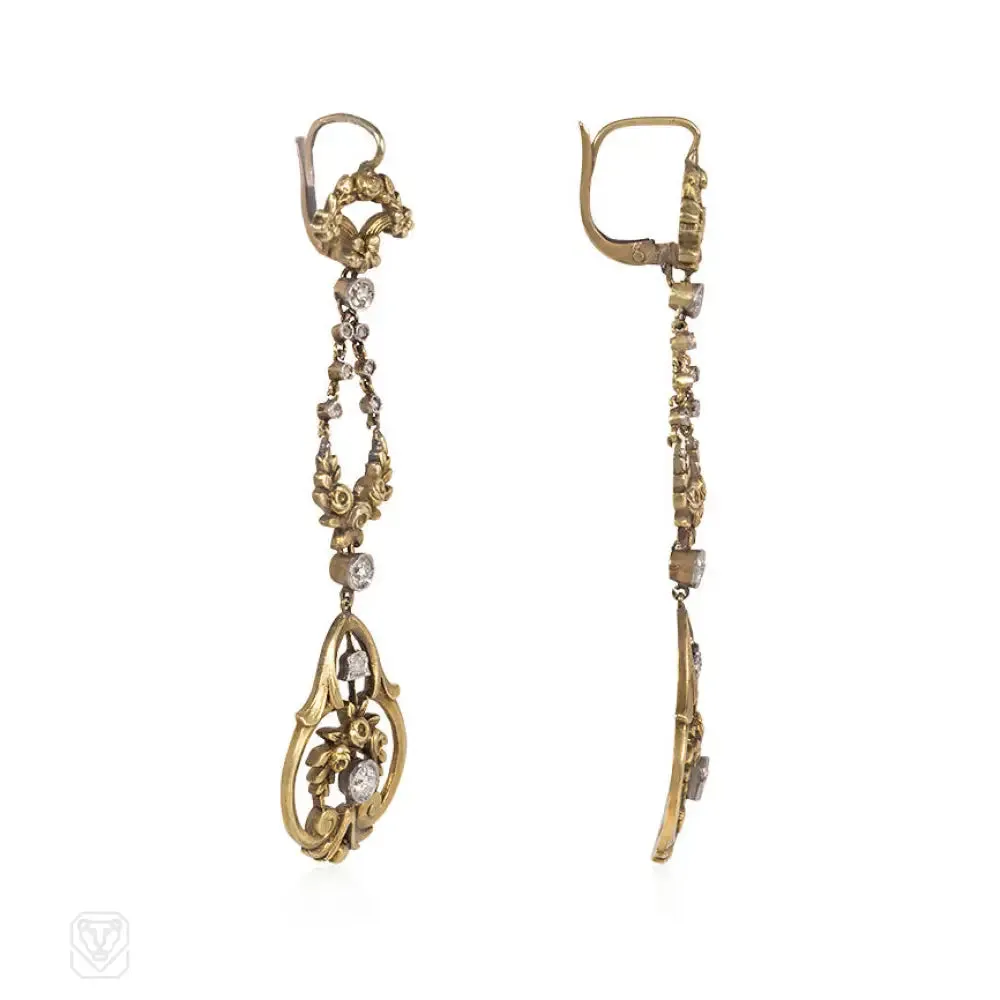 Antique French gold and diamond garland earrings