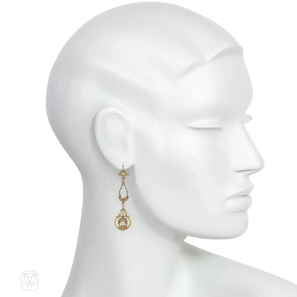 Antique French gold and diamond garland earrings