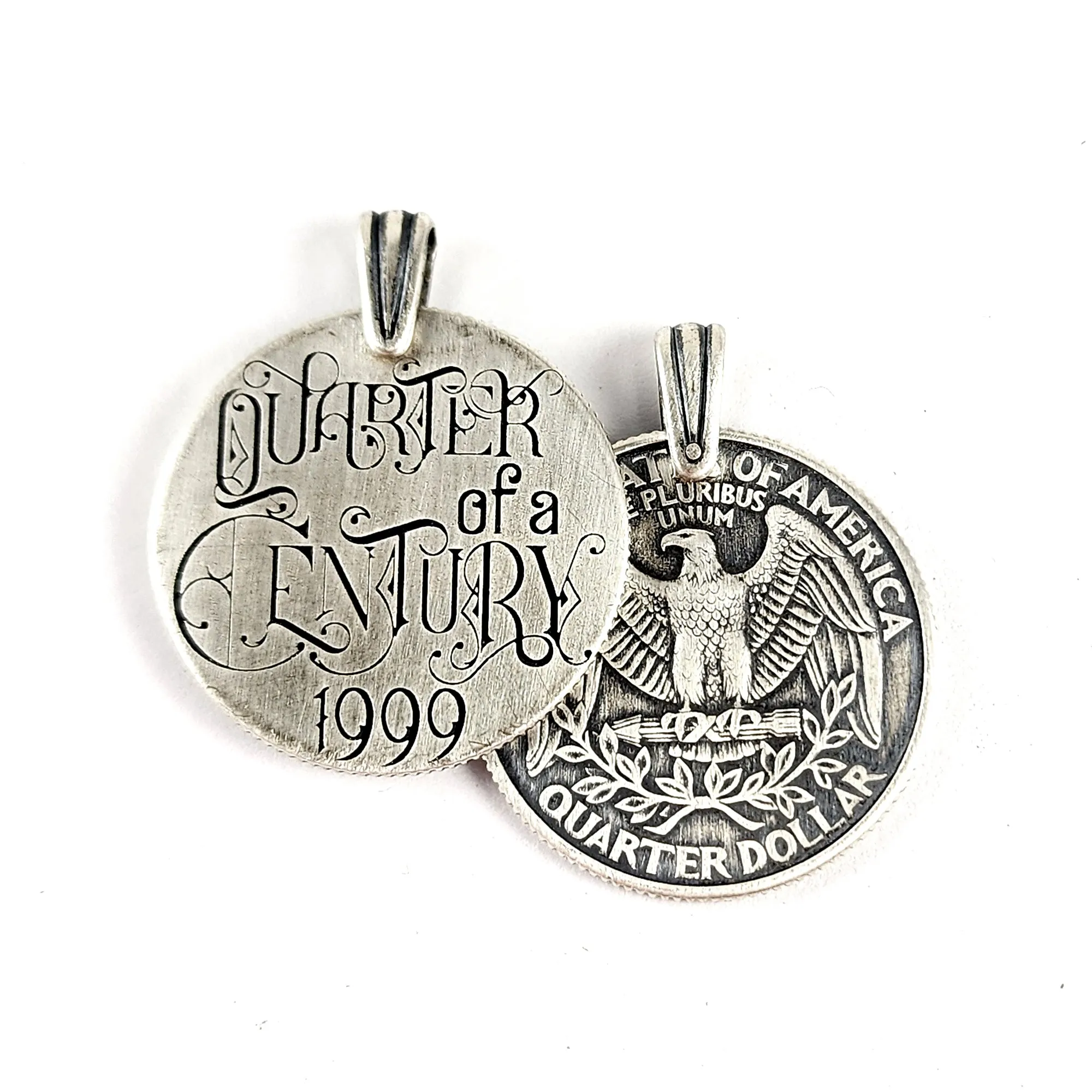 Art Deco 90% Silver Quarter of a Century Necklace Pendant - 25th Anniversary Gift