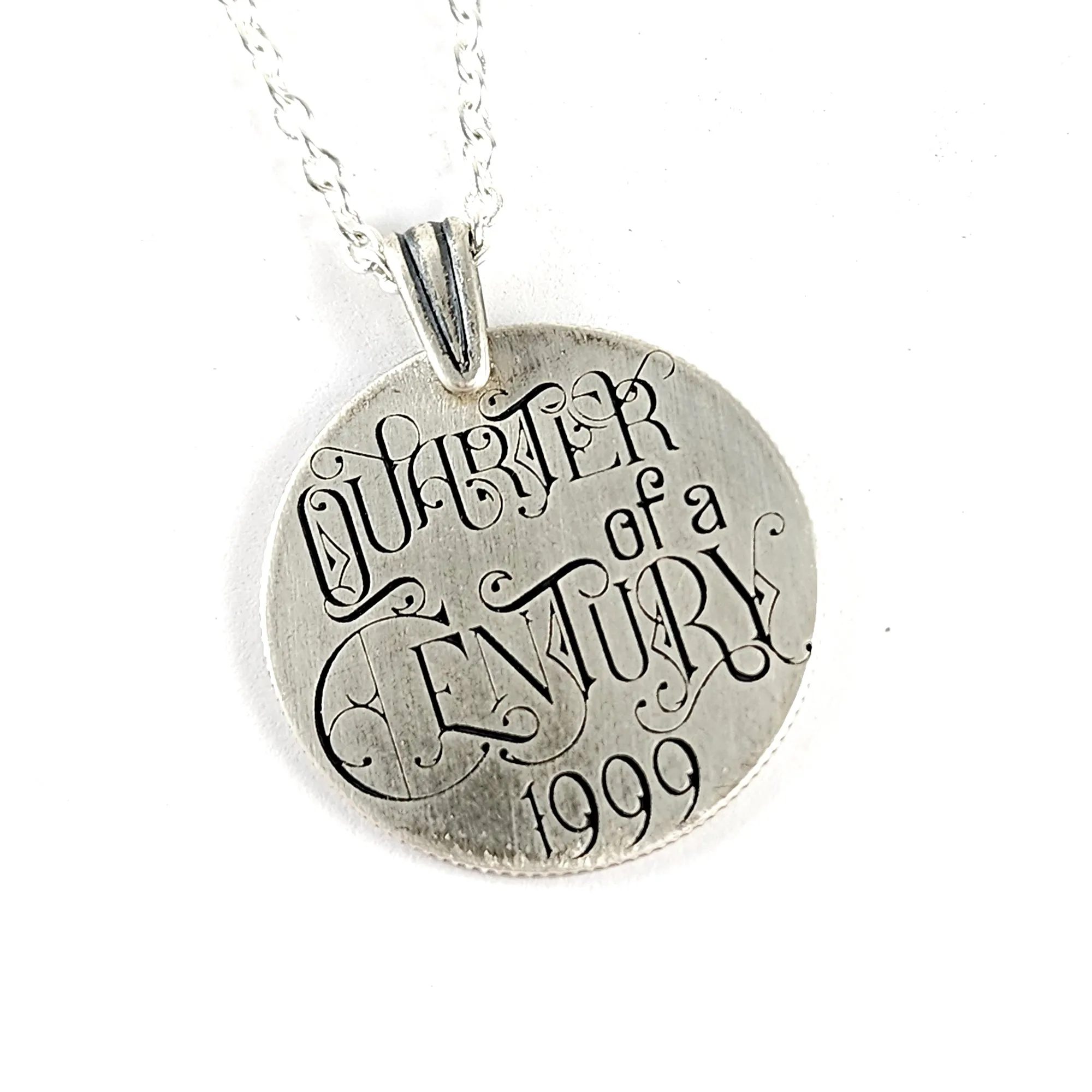 Art Deco 90% Silver Quarter of a Century Necklace Pendant - 25th Anniversary Gift