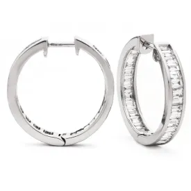 BAGUETTE CUT DIAMOND CHANNEL SETTING HOOP EARRINGS IN 18K WHITE GOLD