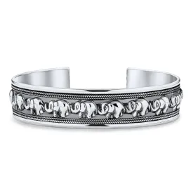 Bali Good Luck Elephant Bangle Cuff Bracelet .925Sterling Silver